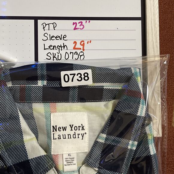 New York Laundry Womens Top Shirt Blouse Size Plaid Short Sleeve Size XL - Picture 7 of 7